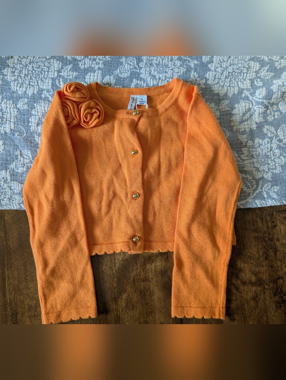 Janie And Jack Orange Floral Accent Knit Cardigan with Gold Buttons/ 2T / Nwt